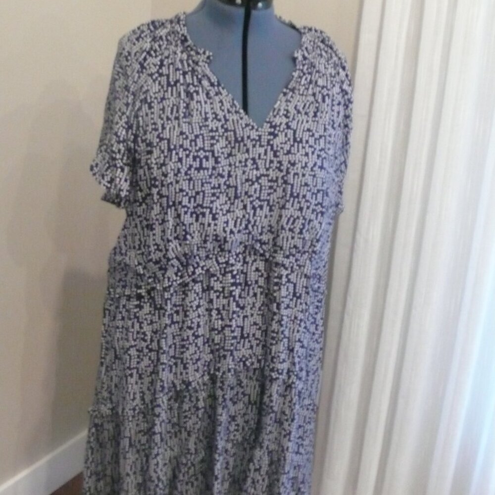 Anthropologie Robin Tiered Mini Dress Navy Blue Polka Dot 2X Ruffle